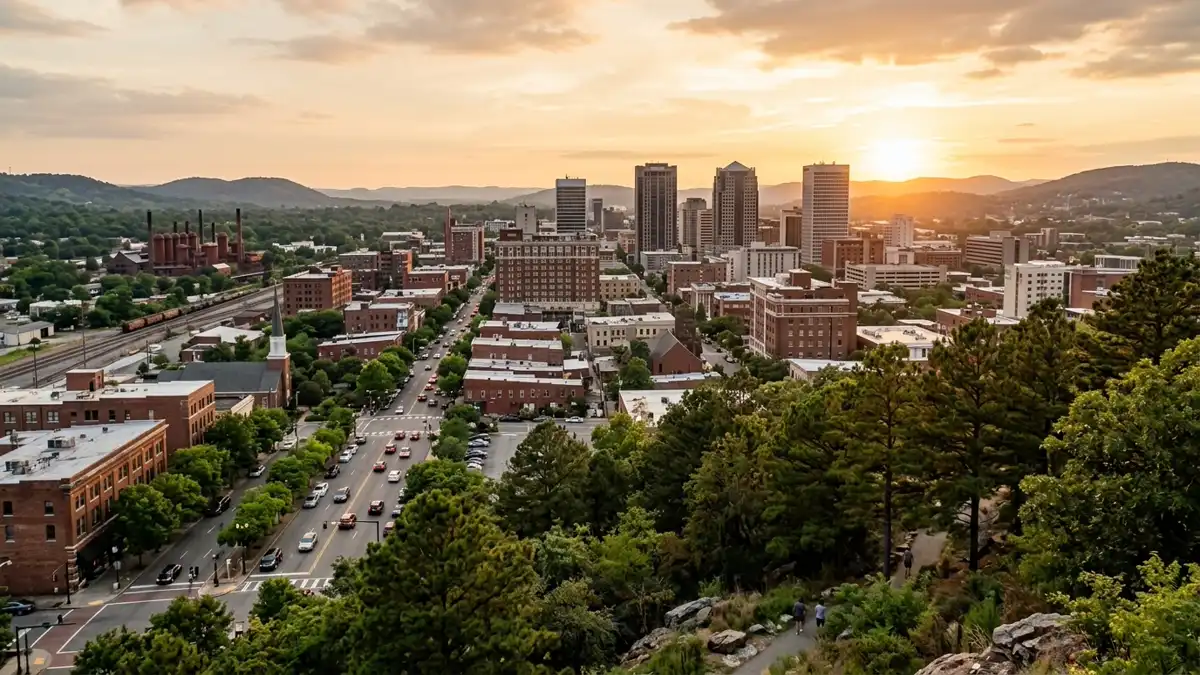Public restroom locations mapped in Birmingham, Alabama — 25 facilities across zip codes 35200, 35203, 35206