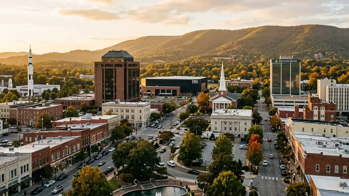 Public restroom locations mapped in Huntsville, Alabama — 83 facilities across zip codes 32802, 35749, 35762