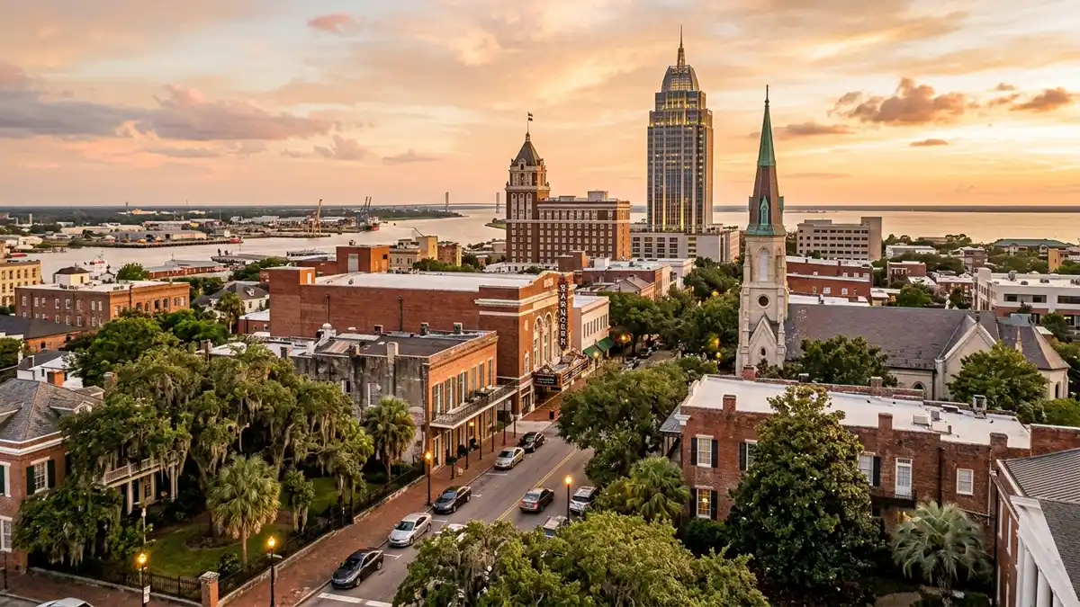 Public restroom locations mapped in Mobile, Alabama — 97 facilities across zip codes 36602, 36603, 36604