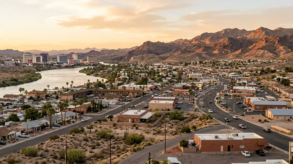 Public restroom locations mapped in Bullhead City, Arizona — 12 facilities across zip codes 86426, 86442