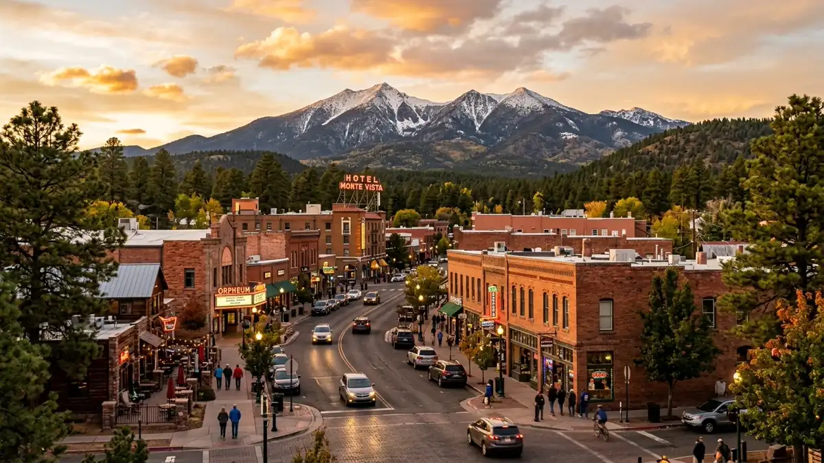Public restroom locations mapped in Flagstaff, Arizona — 55 facilities across zip codes 86001, 86004, 86005