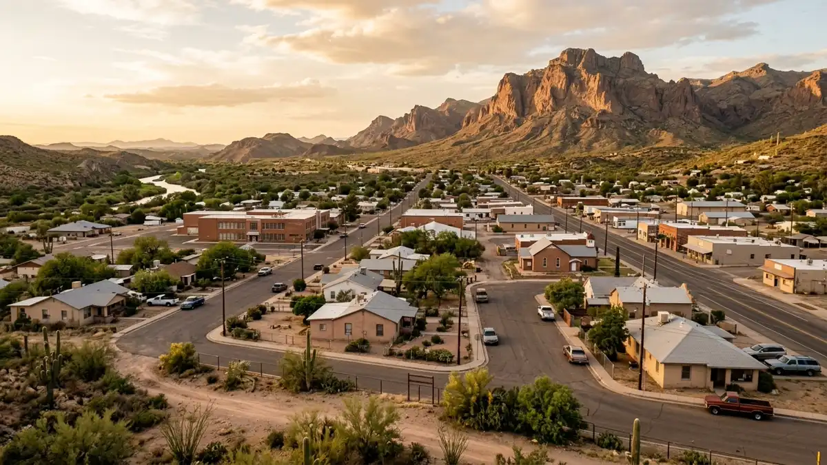 Public restroom locations mapped in Kearny, Arizona — 13 facilities across zip codes 85237