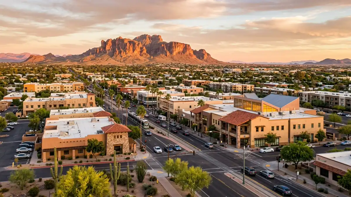 Public restroom locations mapped in Mesa, Arizona — 173 facilities across zip codes 85125, 85201, 85202