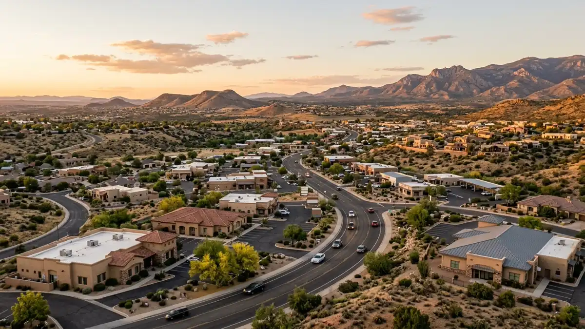 Public restroom locations mapped in Prescott Valley, Arizona — 43 facilities across zip codes 86201, 86314, 86341