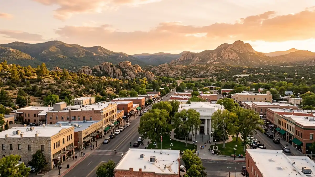 Public restroom locations mapped in Prescott, Arizona — 122 facilities across zip codes 86201, 86301, 86304