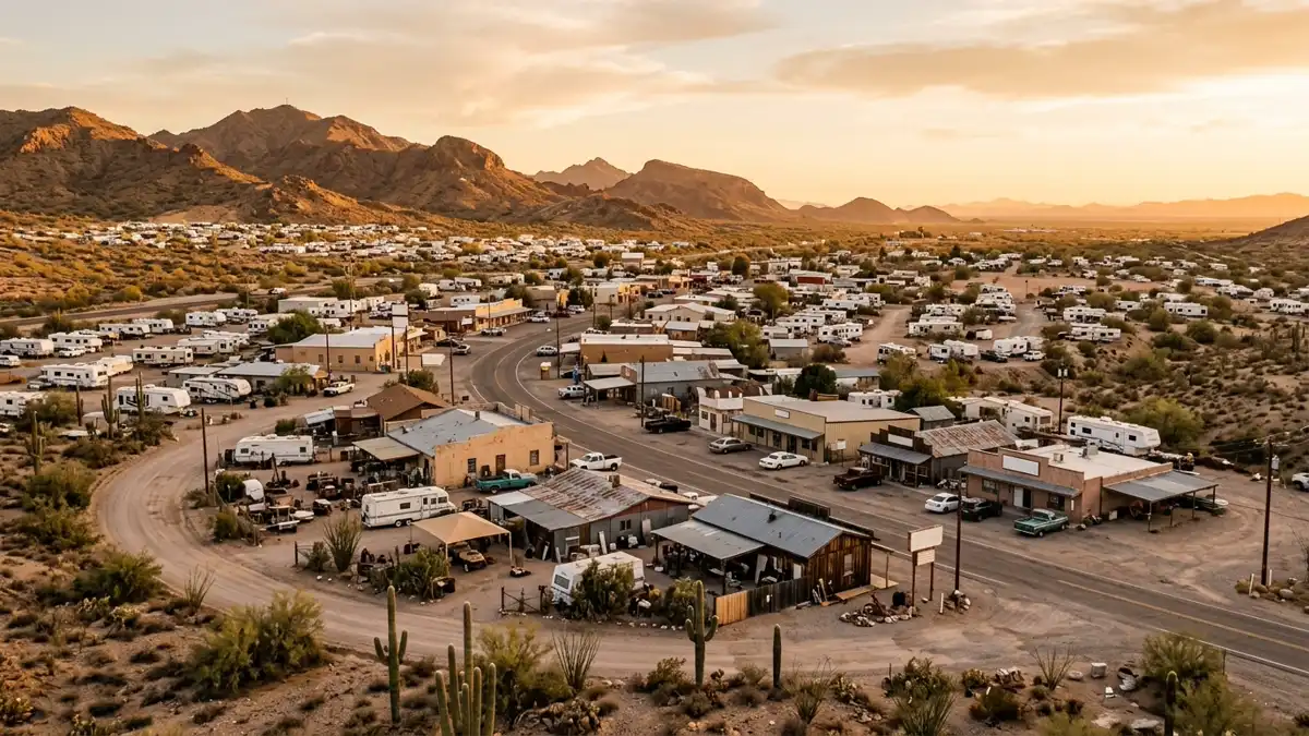 Public restroom locations mapped in Quartzsite, Arizona — 60 facilities across zip codes 84356, 85346, 85369