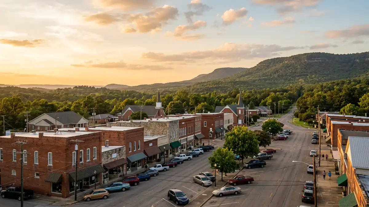 Public restroom locations mapped in Conway County, Arkansas — 10 facilities across zip codes 72110