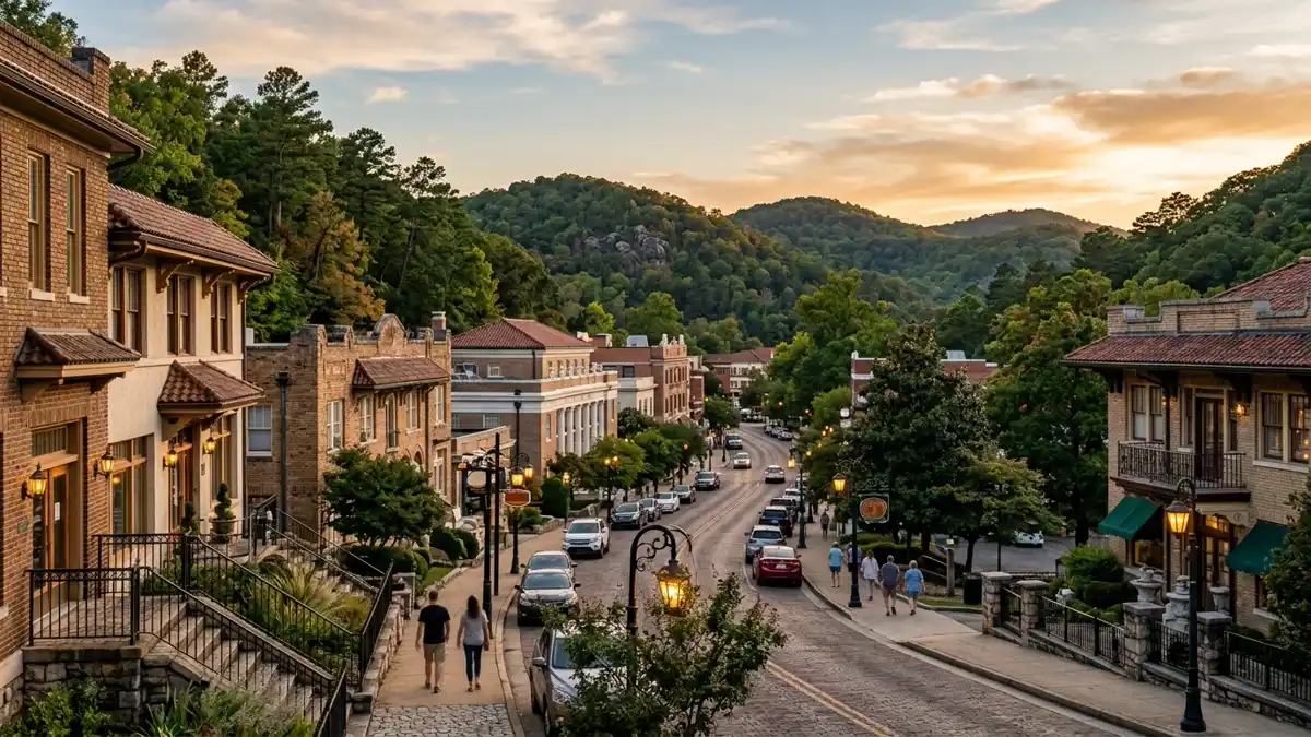 Public restroom locations mapped in Hot Springs, Arkansas — 44 facilities across zip codes 71901, 71913