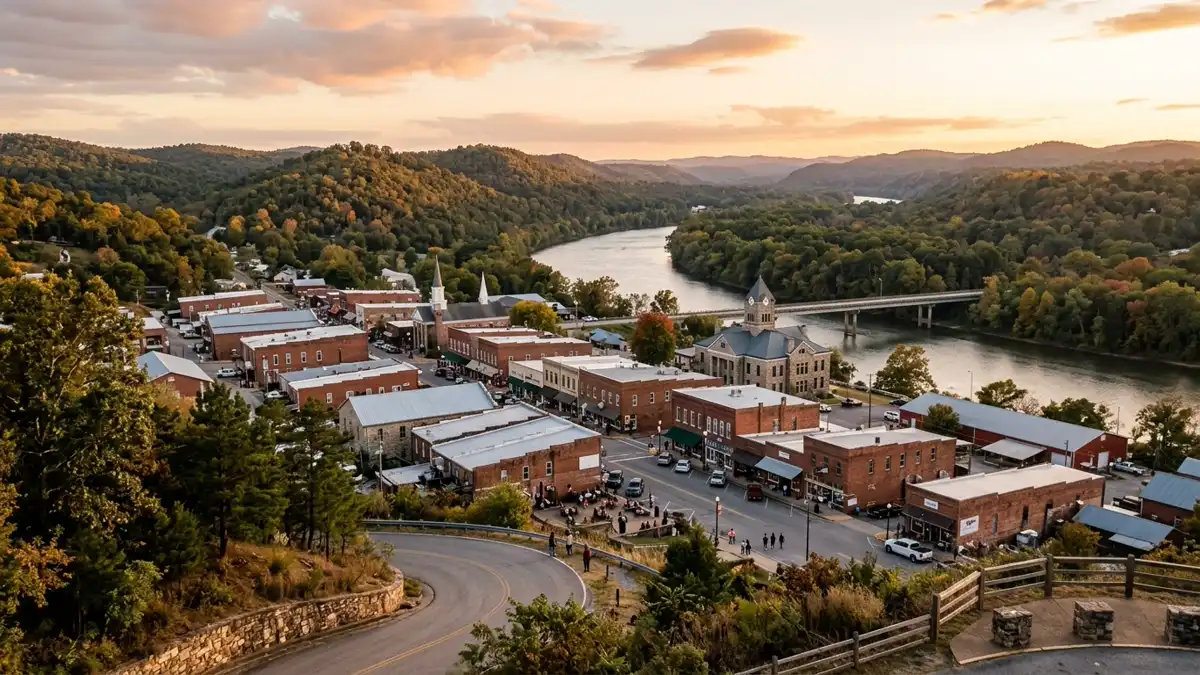 Public restroom locations mapped in Ozark, Arkansas — 17 facilities across zip codes 72949