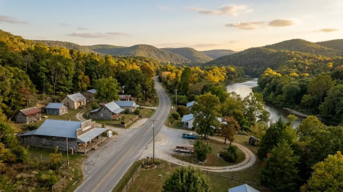Public restroom locations mapped in Pruitt, Arkansas — 8 facilities across zip codes 72648