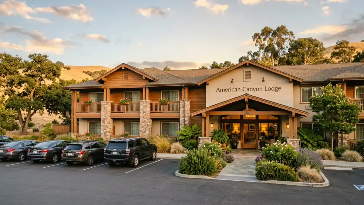 Hotels and accommodation options near mapped restrooms in American Canyon, California