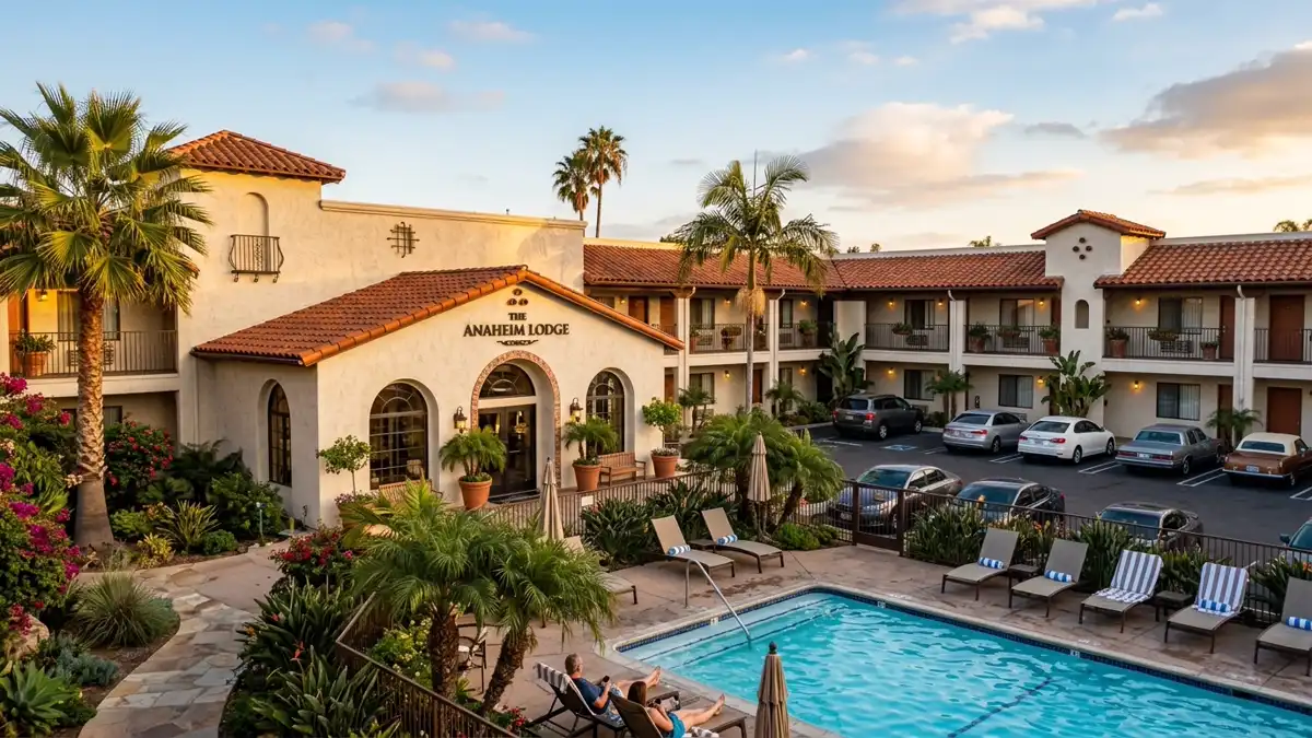 Hotels and accommodation options near mapped restrooms in Anaheim, California