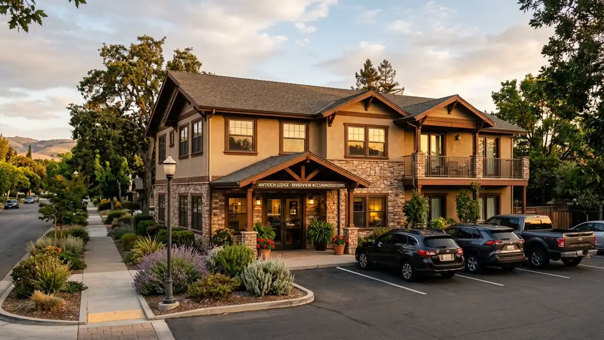 Hotels and accommodation options near mapped restrooms in Antioch, California