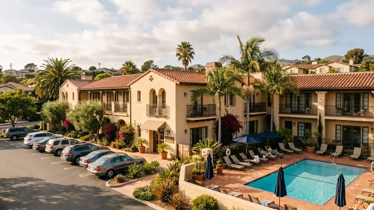 Hotels and accommodation options near mapped restrooms in Arroyo Grande, California