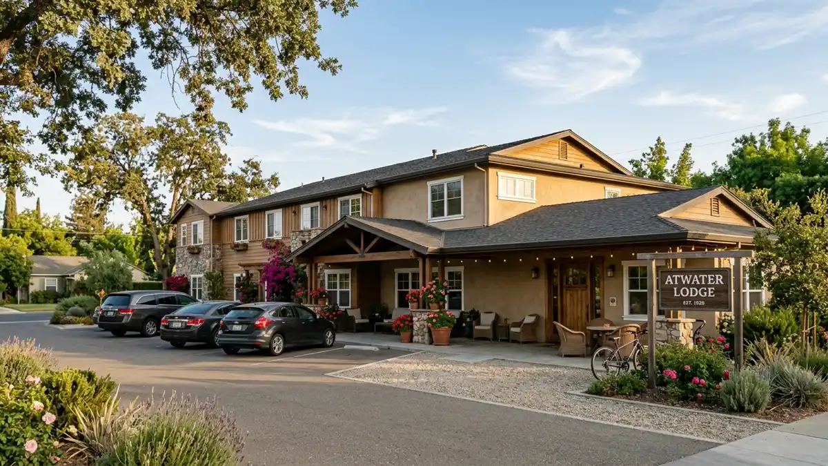 Hotels and accommodation options near mapped restrooms in Atwater, California