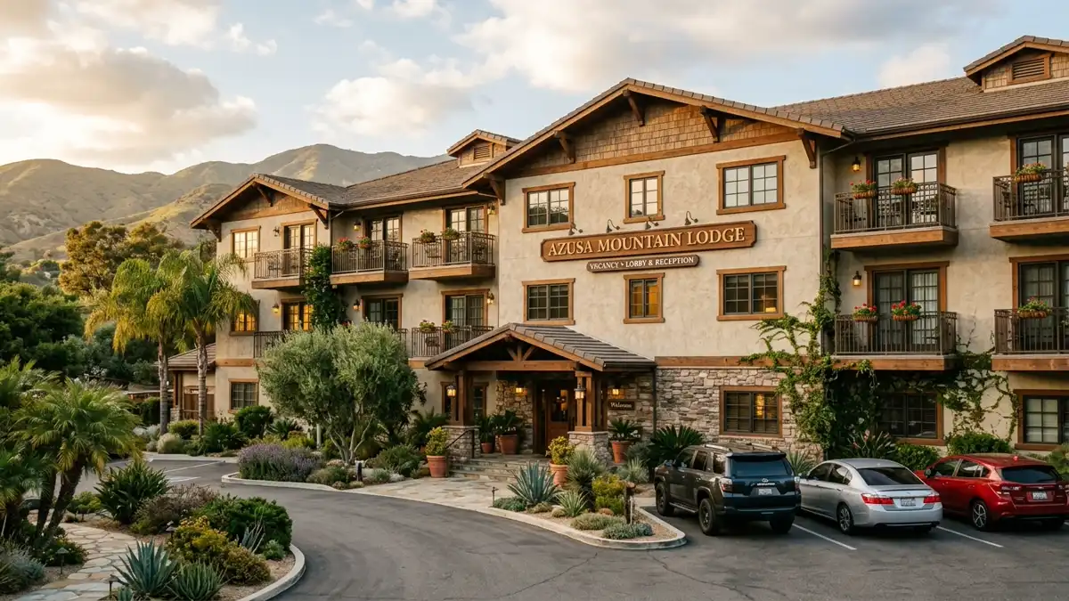 Hotels and accommodation options near mapped restrooms in Azusa, California