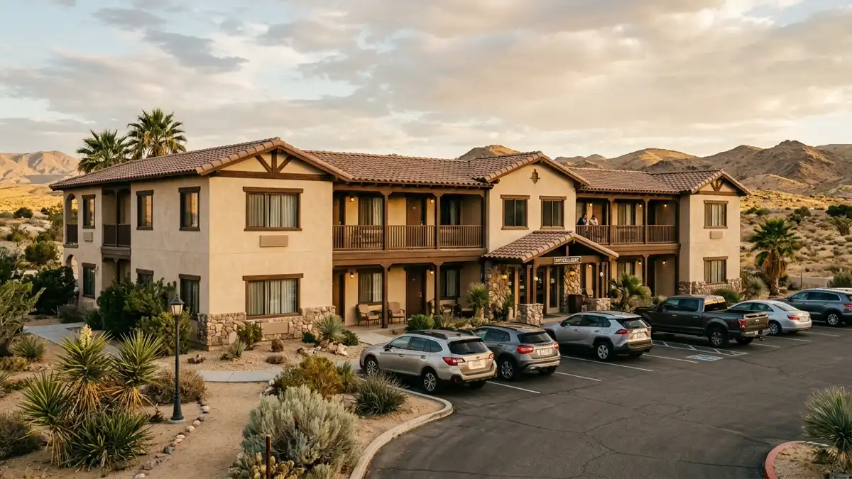 Hotels and accommodation options near mapped restrooms in Barstow, California