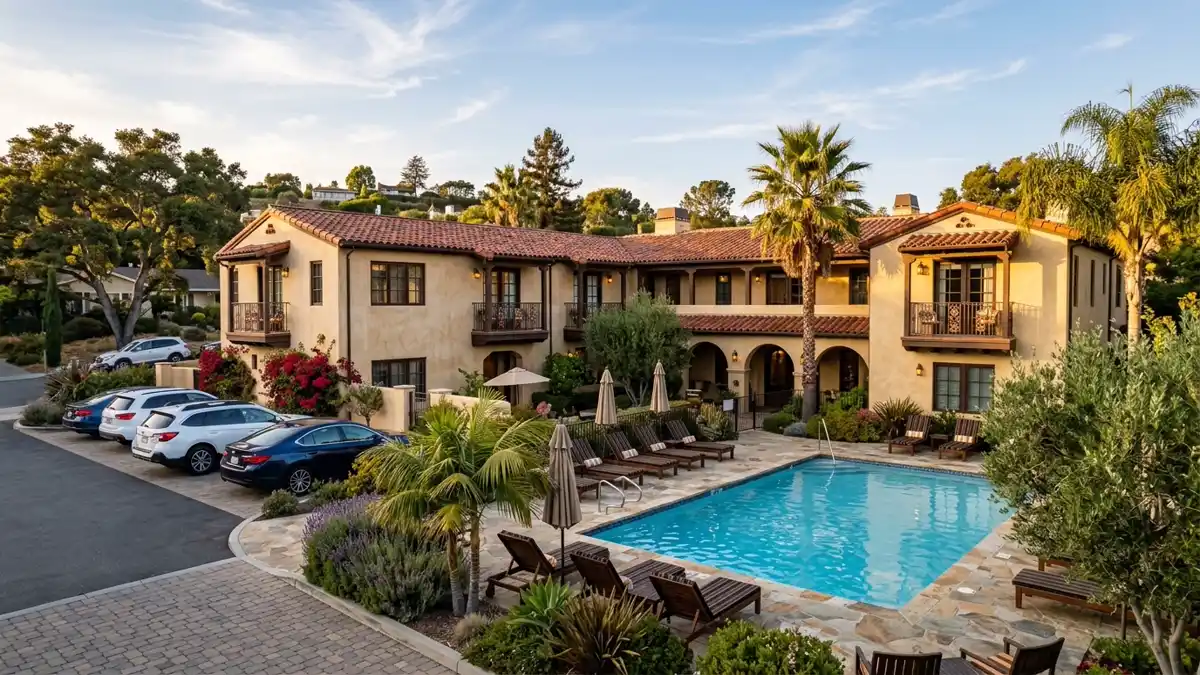 Hotels and accommodation options near mapped restrooms in Belmont, California