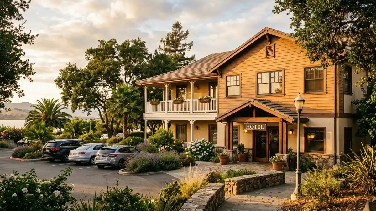 Hotels and accommodation options near mapped restrooms in Benicia, California