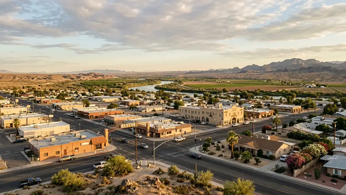 Public restroom locations mapped in Blythe, California — 11 facilities across the city