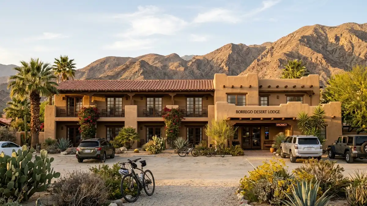 Hotels and accommodation options near mapped restrooms in Borrego Springs, California