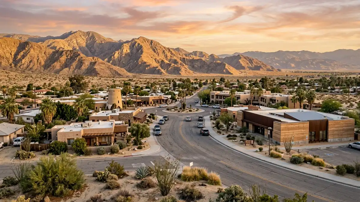 Public restroom locations mapped in Borrego Springs, California — 17 facilities across zip codes 92004