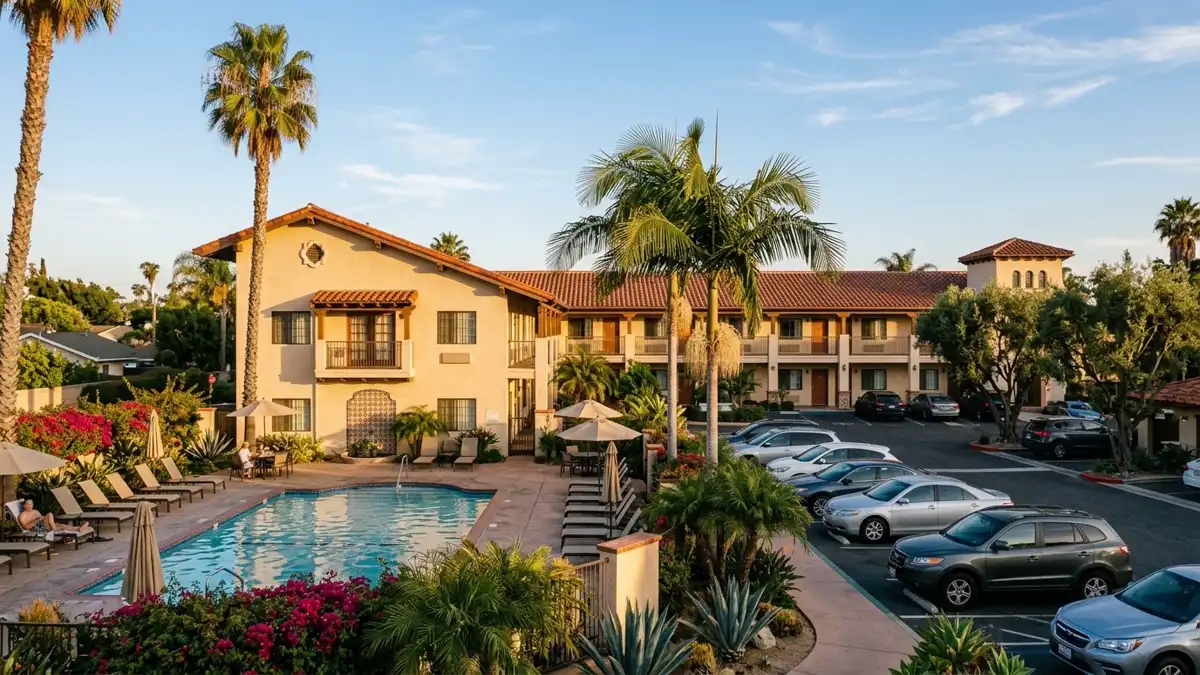 Hotels and accommodation options near mapped restrooms in Buena Park, California