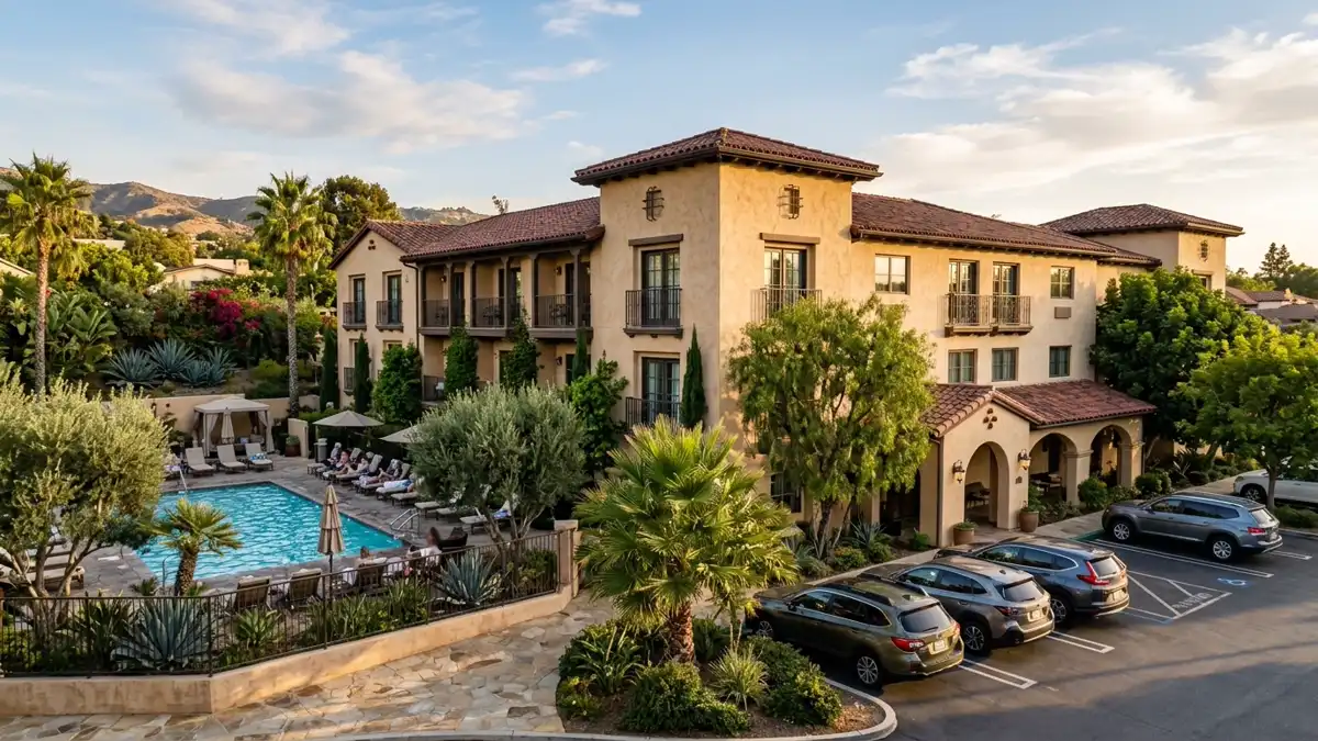Hotels and accommodation options near mapped restrooms in Burbank, California