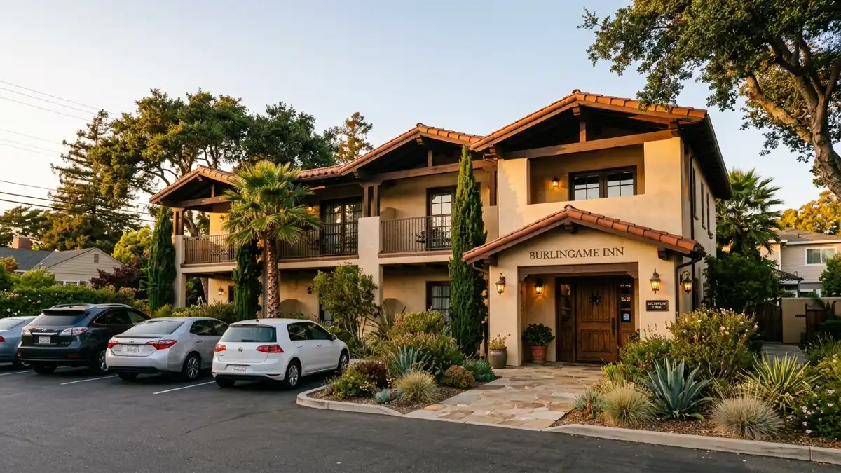Hotels and accommodation options near mapped restrooms in Burlingame, California