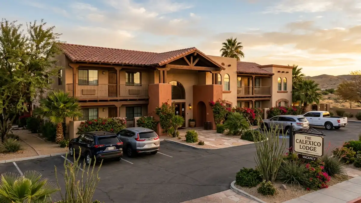 Hotels and accommodation options near mapped restrooms in Calexico, California
