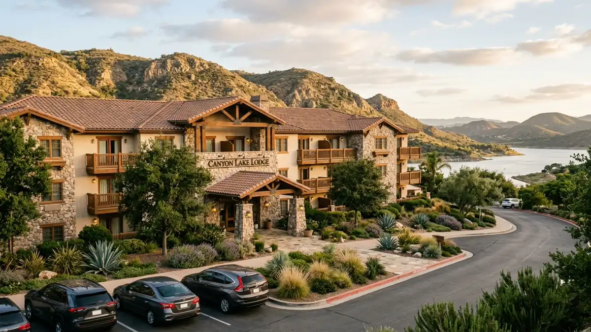 Hotels and accommodation options near mapped restrooms in Canyon Lake, California