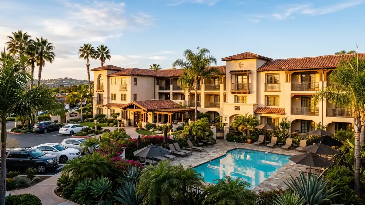 Hotels and accommodation options near mapped restrooms in Carlsbad, California