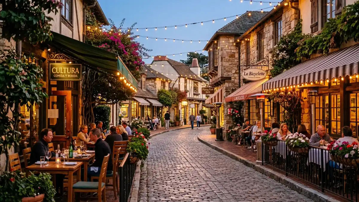 Restaurant district in Carmel By The Sea, California with nearby public restroom facilities