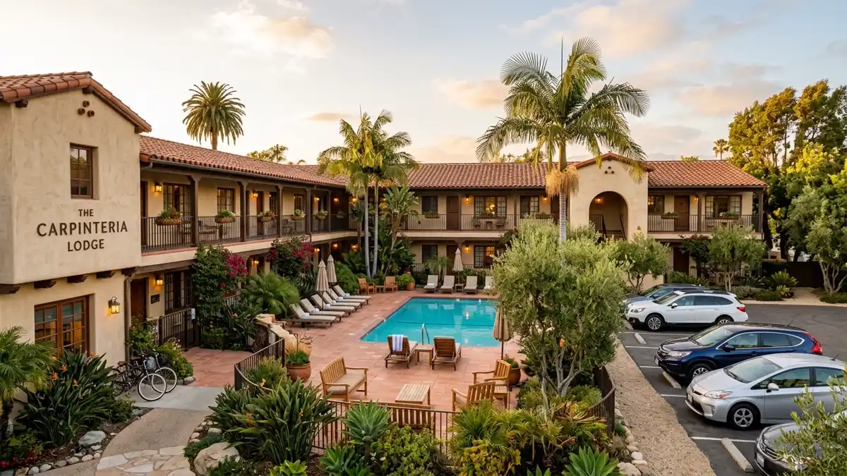 Hotels and accommodation options near mapped restrooms in Carpinteria, California