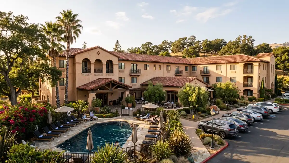 Hotels and accommodation options near mapped restrooms in Castro Valley, California
