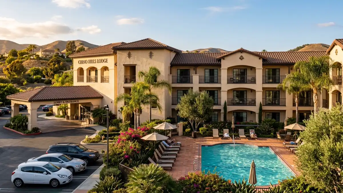 Hotels and accommodation options near mapped restrooms in Chino Hills, California