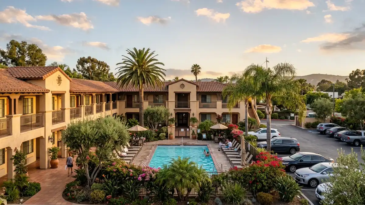 Hotels and accommodation options near mapped restrooms in Chula Vista, California