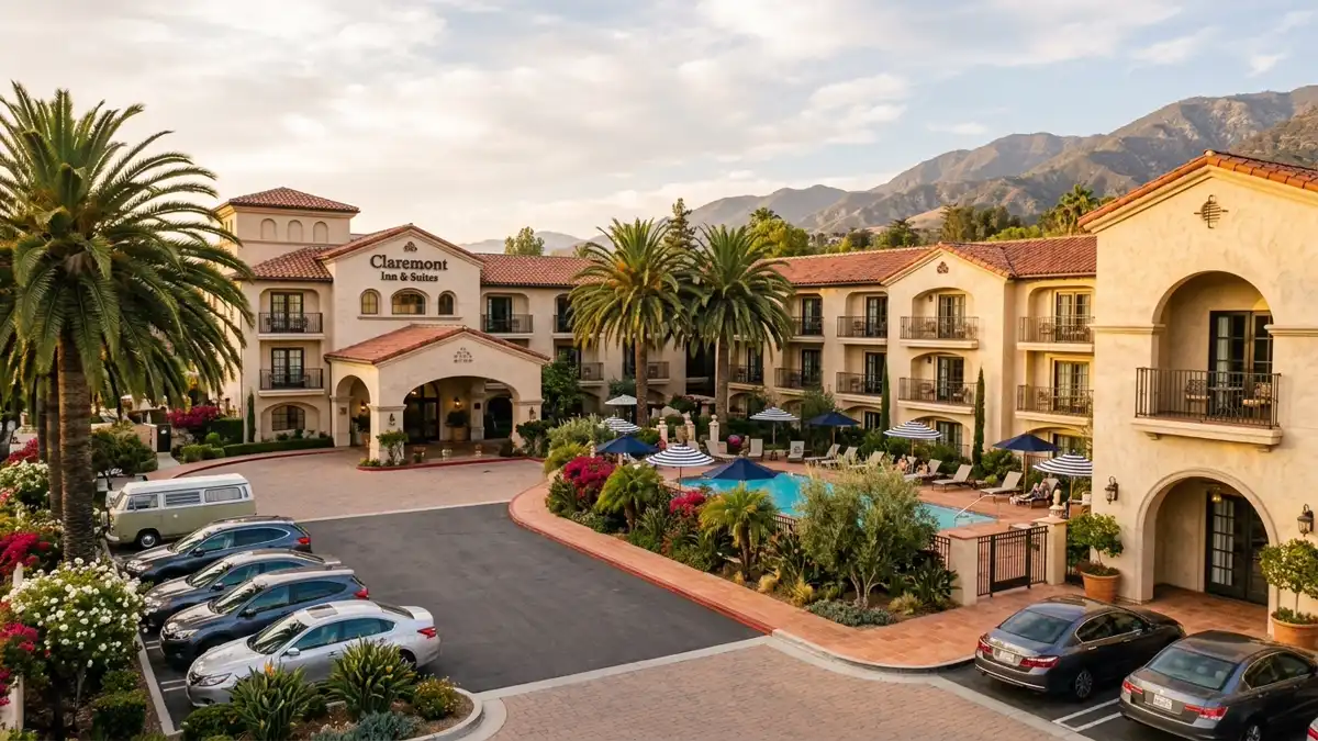 Hotels and accommodation options near mapped restrooms in Claremont, California
