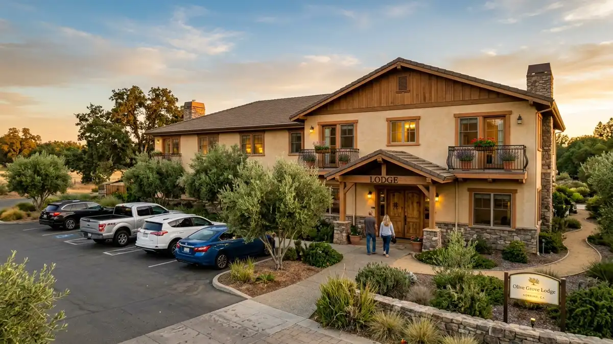 Hotels and accommodation options near mapped restrooms in Corning, California
