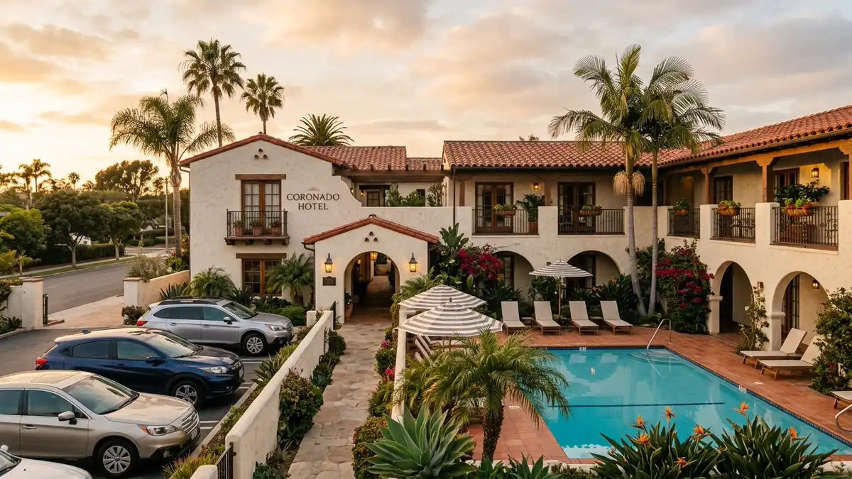 Hotels and accommodation options near mapped restrooms in Coronado, California