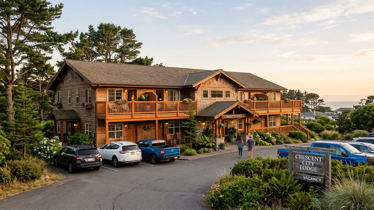 Hotels and accommodation options near mapped restrooms in Crescent City, California