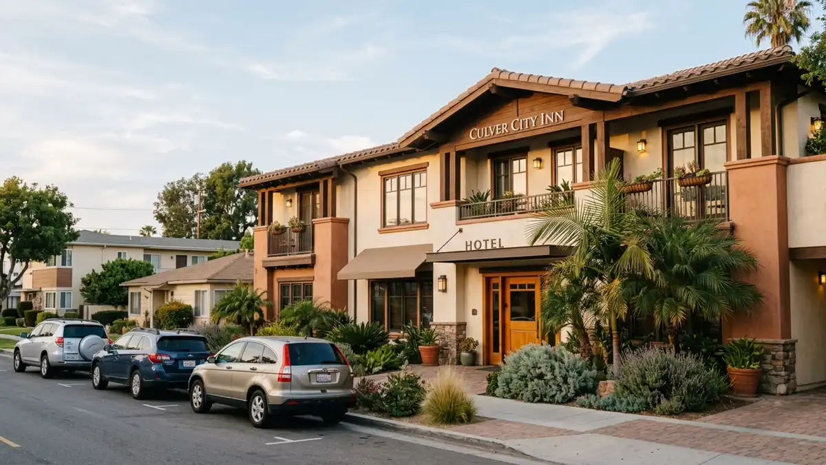 Hotels and accommodation options near mapped restrooms in Culver City, California