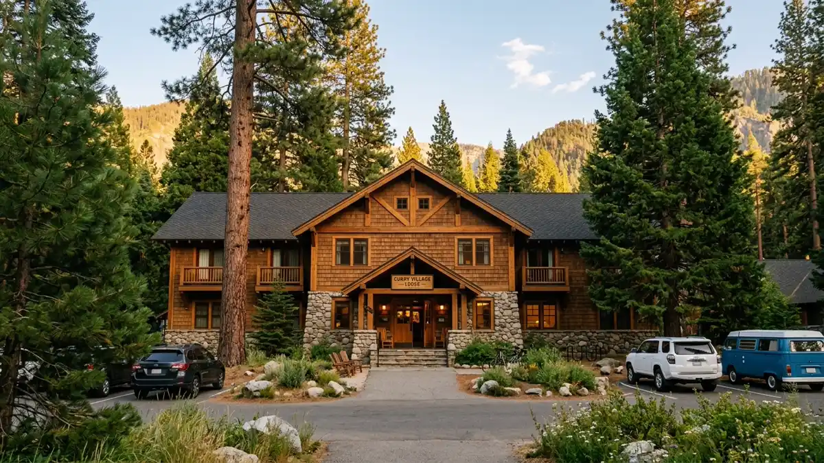 Hotels and accommodation options near mapped restrooms in Curry Village, California