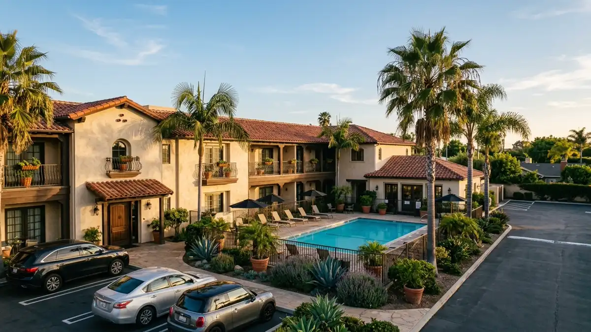 Hotels and accommodation options near mapped restrooms in Cypress, California