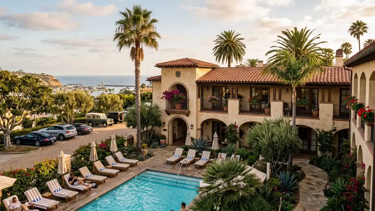 Hotels and accommodation options near mapped restrooms in Dana Point, California