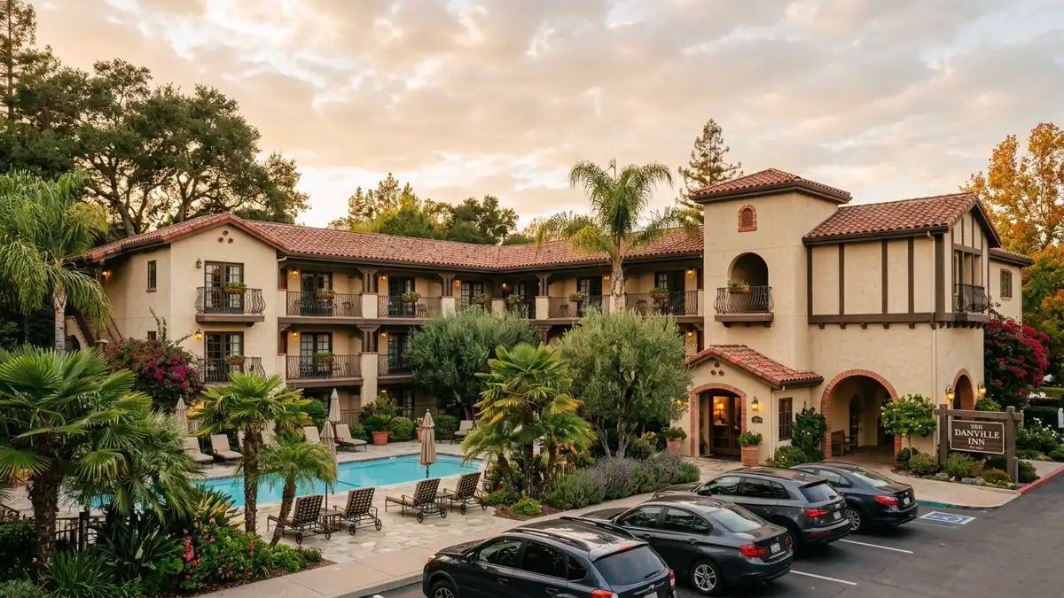 Hotels and accommodation options near mapped restrooms in Danville, California