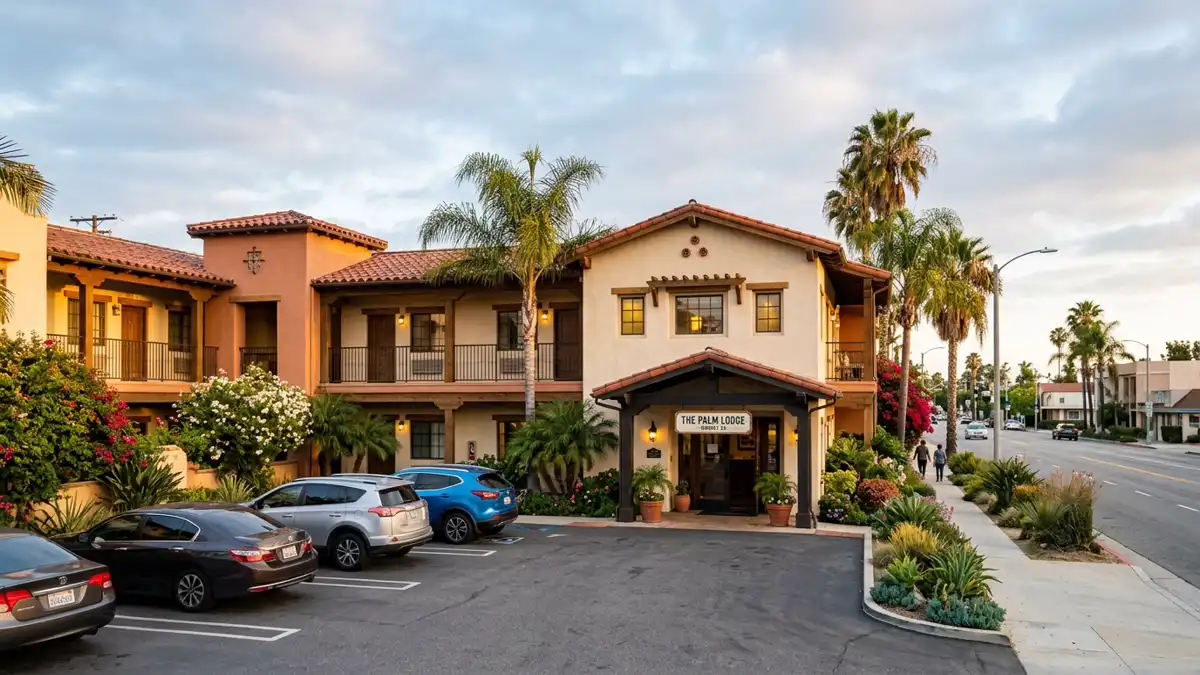 Hotels and accommodation options near mapped restrooms in Downey, California