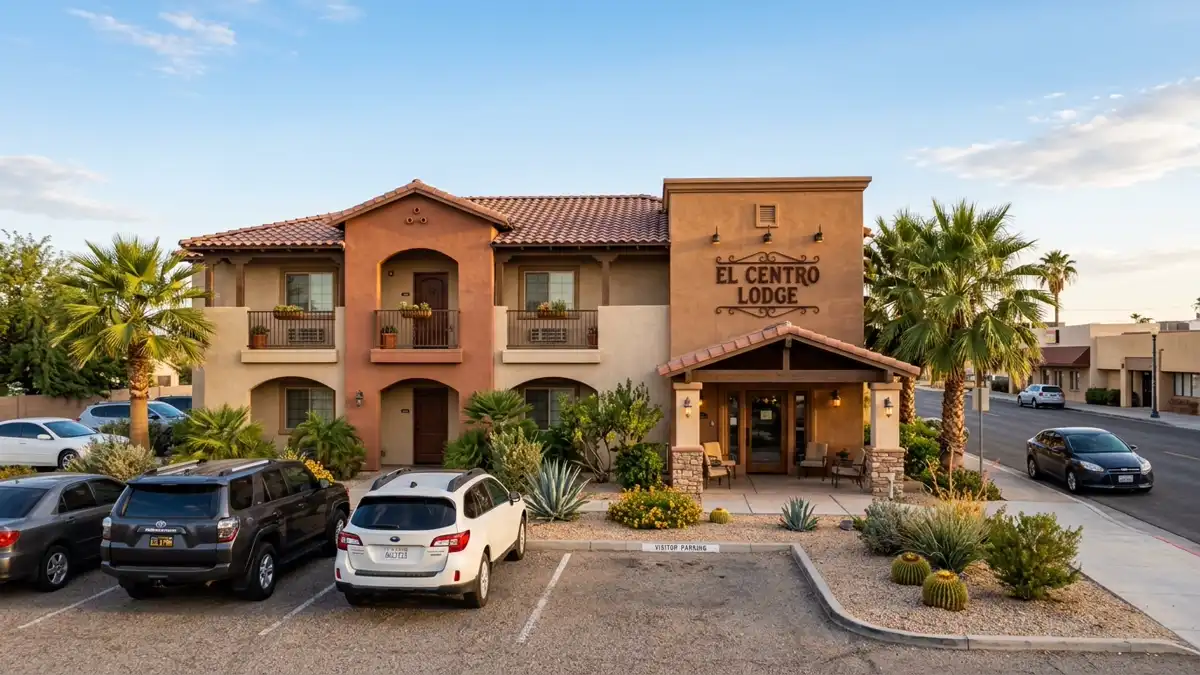 Hotels and accommodation options near mapped restrooms in El Centro, California