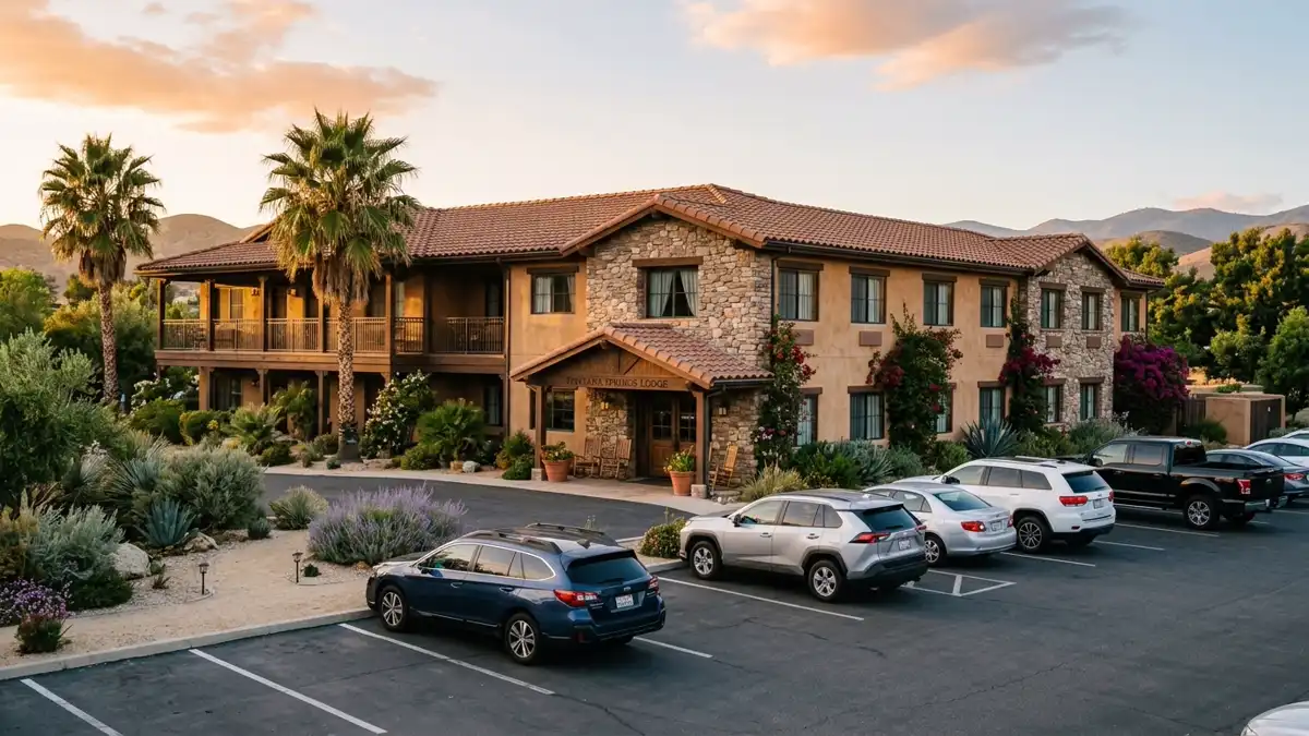 Hotels and accommodation options near mapped restrooms in Fontana, California