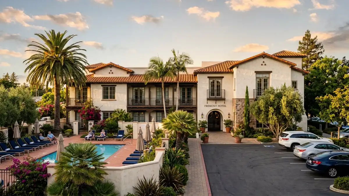 Hotels and accommodation options near mapped restrooms in Fremont, California